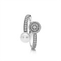 Pandora Luminous Glow Ring-White Crystal Pearl and Clear Jewelry 191044CZ